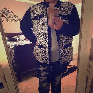 Funky zebra striped bomber-style jacket